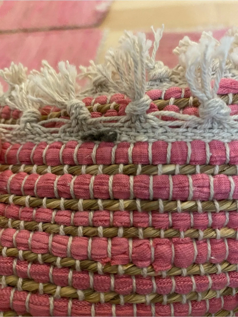 Rustic Pink & Jute Cord Rug Placemats Set of 6